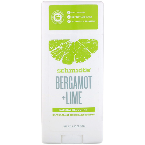 Schmidt's, Natural Deodorant, Bergamot + Lime, 3.25 oz (92 g) - iHerb