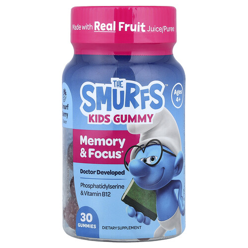 The Smurfs, Kids Gummy, Memory & Focus, Ages 4+, Smurf Berry, 30 Gummies