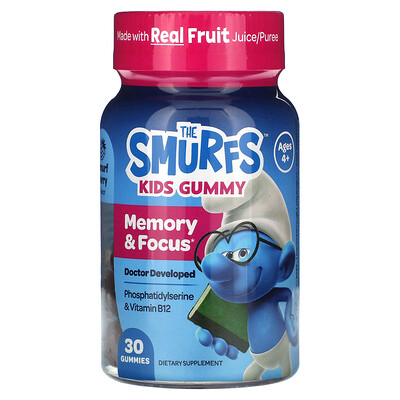 The Smurfs  Kids Gummy  Memory & Focus  Ages 4+  Smurf Berry  30 Gummies