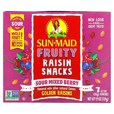 Sun-Maid Fruity Raisin Snacks, кисло-ягодное ассорти, 7 пакетиков по 20 г (0,7 унции)