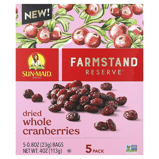 Sun-Maid, Farmstand Reserve™, Arándanos rojos enteros deshidratados, 5 paquetes, 23 g (0,8 oz) cada uno