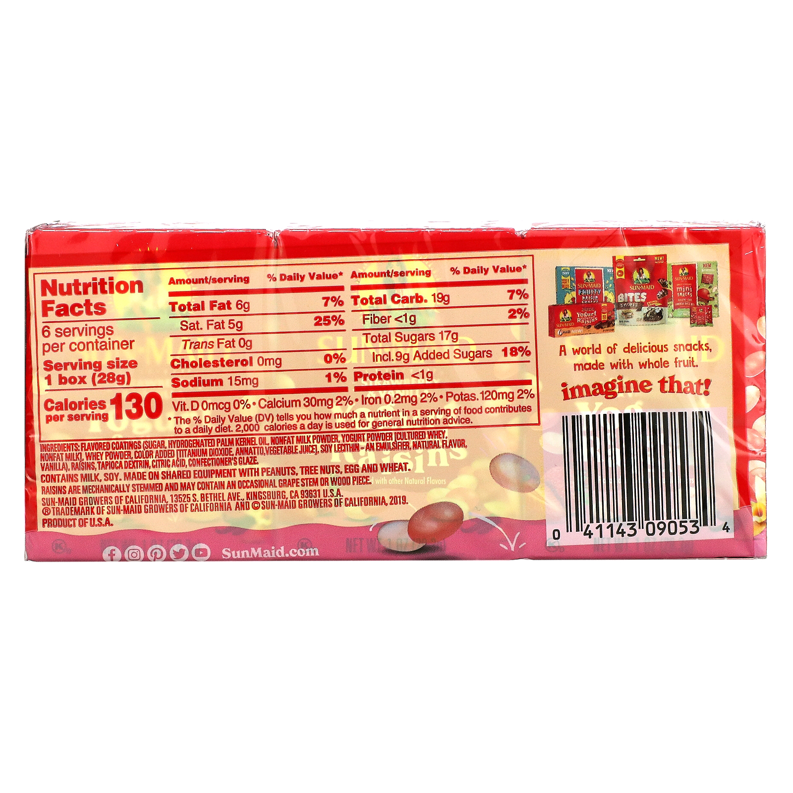 SunMaid, Yogurt Covered Raisins, Strawberry & Vanilla, 6 Boxes, 1 oz