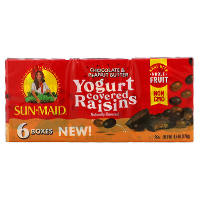 Sun-Maid Yogurt Covered Raisins Chocolate & Peanut Butter 6 Boxes 0.75 oz (21 g) Each