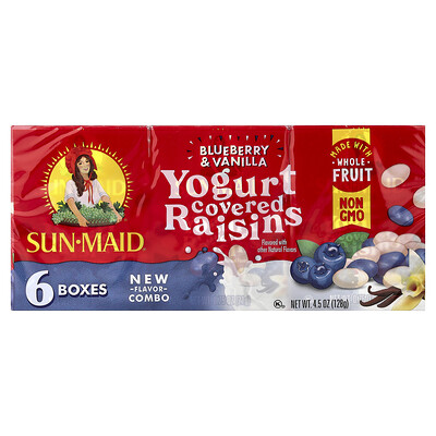 Product Image for Sun-Maid, Yogurt Covered Raisins, Blueberry & Vanilla, 6 Boxes, 0.75 oz (21 g) Each