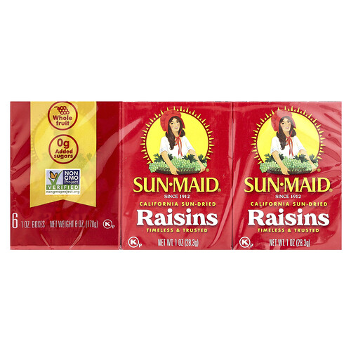Sun-maid California Sun-Dried Raisins, 6 Boxes, 1 oz (28.3 g) Each