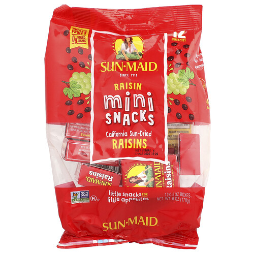 Sun-Maid, Raisin Mini Snacks, 12 Boxes, 0.5 oz Each