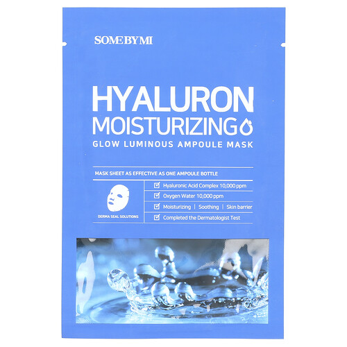 Some By Mi Hyaluron Moisturizing, Glow Luminous Ampoule Beauty Mask , 1 Sheet Mask, 0.88 oz (25 g)