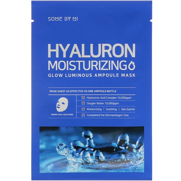 Some By Mi, Hyaluron Moisturizing, увлажняющая тканевая маска с гиалуроновой кислотой для сияния кожи, 10 шт. по 25 г