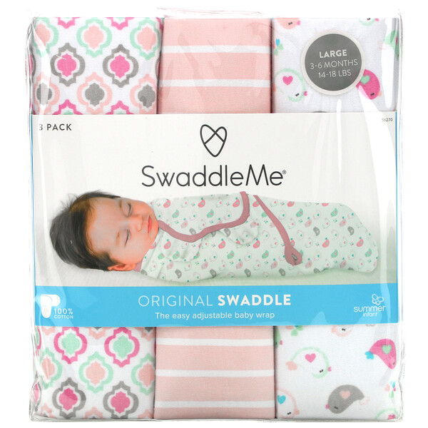 Summer Infant‏, SwaddleMe, הכריכה המקורית, גדול, 3 יחידות באריזה