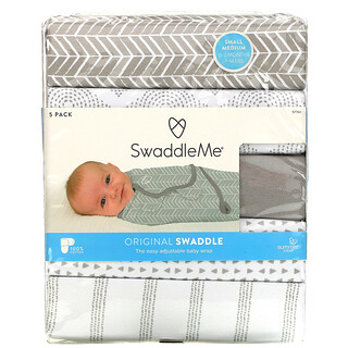 Summer Infant, SwadDLeMe，簡易包裹型睡袋，小號/中號，0-3 個月，灰色，5 包