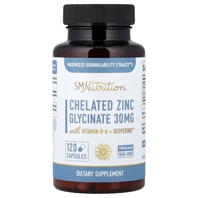SMNutrition, Glicinato de zinc quelado, 120 cápsulas