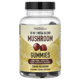 SMNutrition, Gomas de Cogumelos Mega Blend 10 em 1, Framboesa, 60 Gomas