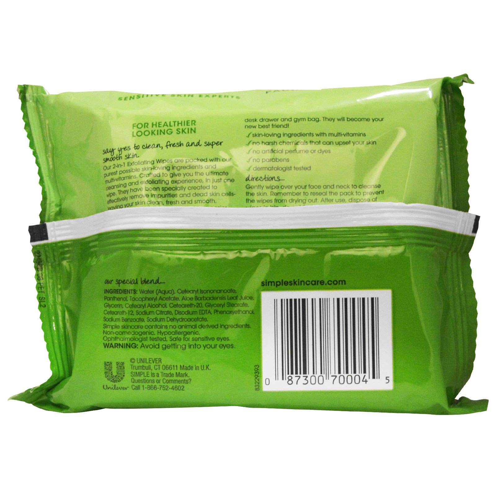 Simple Skincare, Exfoliating Facial Wipes, 25 Wipes iHerb