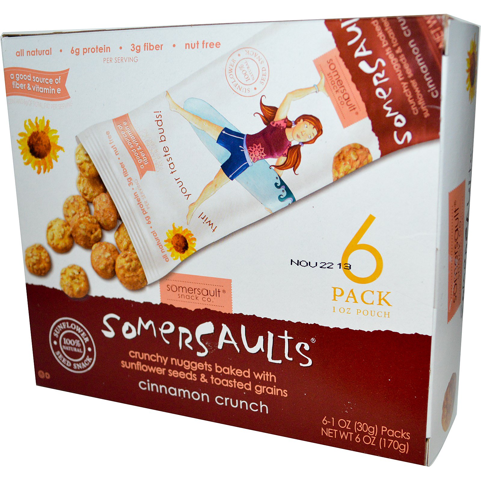 Somersaults, Sunflower Seed Snack, Cinnamon Crunch, 6 Packs, 1 oz (30 g