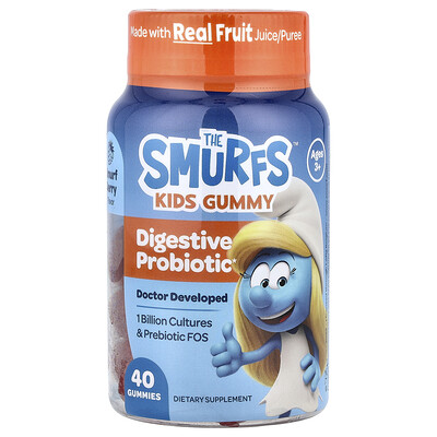 Product Image for The Smurfs, Kids Gummy, Digestive Probiotic, Ages 3+, Smurf Berry, 40 Gummies