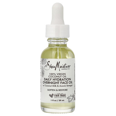Product Image for SheaMoisture, 100% Virgin Coconut Oil, Daily Hydration Overnight Face Oil, 1 fl oz (29 ml)
