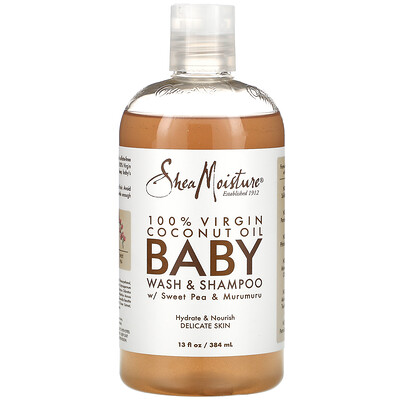 SheaMoisture 100% Virgin Coconut Oil Baby Wash & Shampoo with Sweet Pea & Murumuru, 13 fl oz (384 ml)
