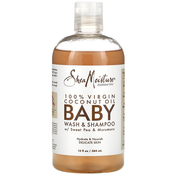 100% Virgin Coconut Oil Baby Wash & Shampoo with Sweet Pea & Murumuru, 13 fl oz (384 ml)