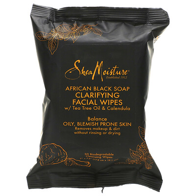 SheaMoisture African Black Soap, Clarifying Facial Wipes, 30 Wipes