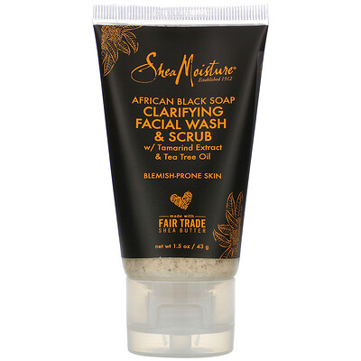 SheaMoisture African Black Soap, Clarifying Facial Wash & Scrub, 1.5 oz (43 g)
