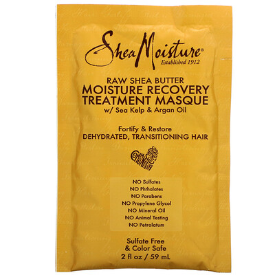 SheaMoisture Raw Shea Butter, Moisture Recovery Treatment Masque with Seal Kelp & Argan Oil, 2 fl oz (59 ml)