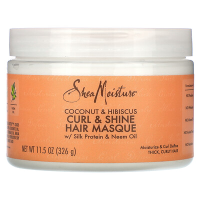 

SheaMoisture Curl & Shine, маска для волос, кокос и гибискус, 326 г (11,5 унции)