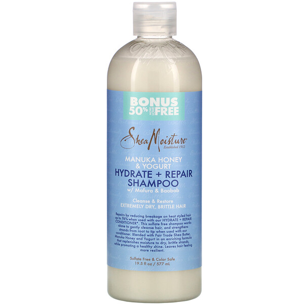 SheaMoisture‏, שמפו עשיר בלחות לשיקום עם דבש מאנוקה ויוגורט, 577 מ"ל (19.5 אונקיות נוזל)