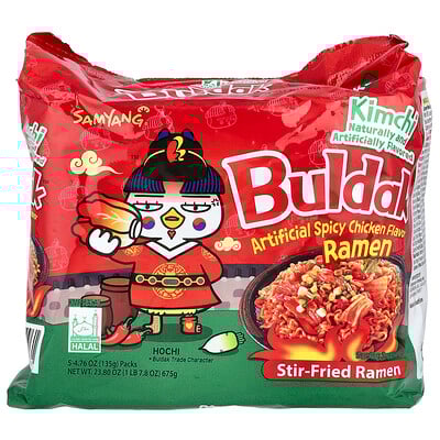 Buldak  Buldak™  Stir-Fried Ramen  Spicy Chicken  Kimchi  5 Packs  4.76 oz (135 g) Each