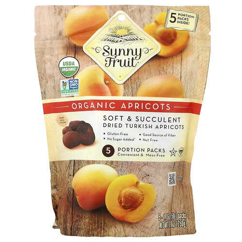 Sunny Fruit Organic Dried Apricots, 5 Portion Packs, 1.76 oz (50 g) Each