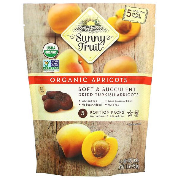 Sunny Fruit‏, Organic Apricots, 5 Portion Packs, 1.76 oz ( 50 g) Each