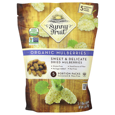 Sunny Fruit, Moras orgánicas deshidratadas, 5 paquetes porciones, 30 g (1,06 oz) cada uno
