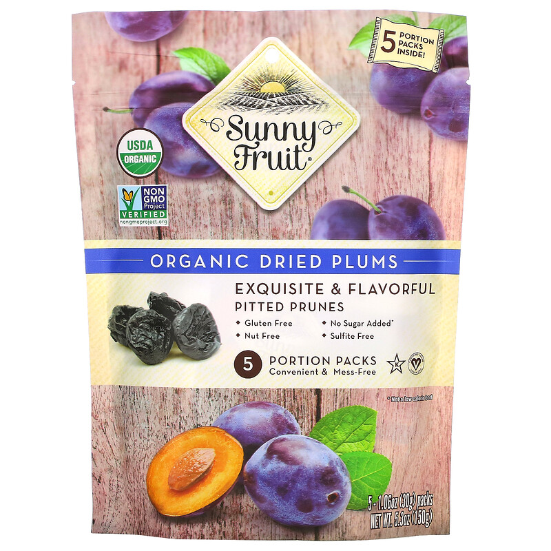 Sunny Fruit Organic Dried Plums 5 Portion Packs 1 06 Oz 30 G Each