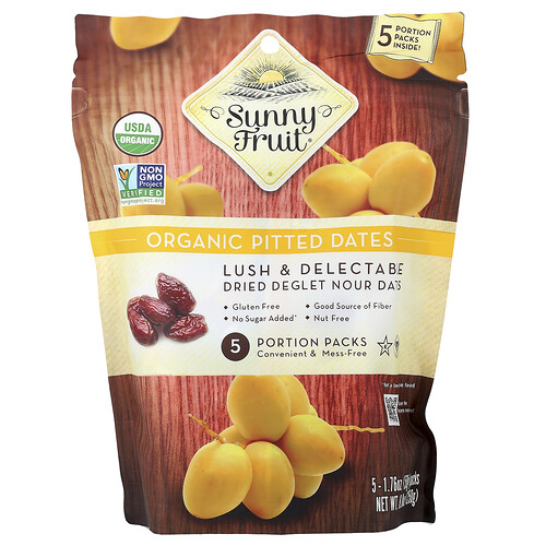 Sunny Fruit Organic Pitted Dates, 5 Portion Packs, 1.76 oz (50 g) Each