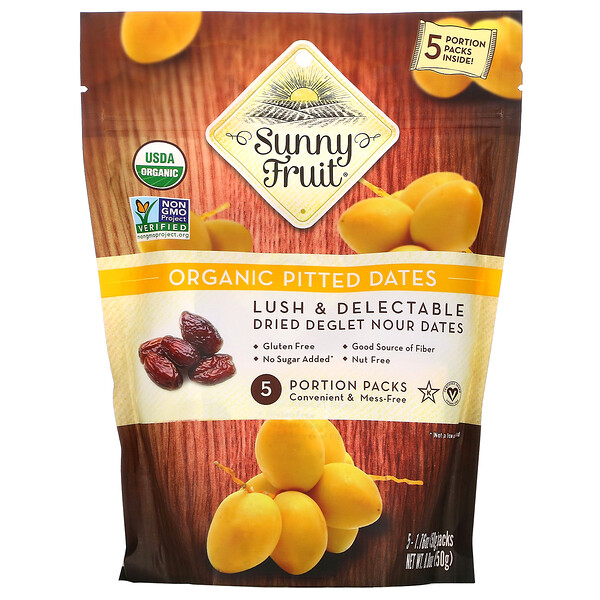 Sunny Fruit‏, Organic Pitted Dates, 5 Portion Packs, 1.76 oz ( 50 g) Each
