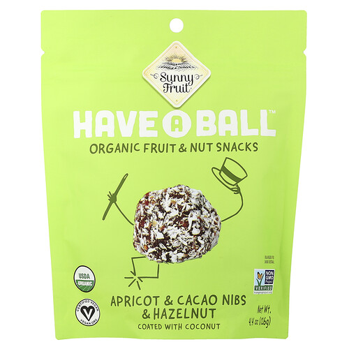 Sunny Fruit Have A Ball™, Organic Fruit & Nut Snacks, Apricot & Cacao Nibs & Hazelnut, 4.4 oz ( 126 g)