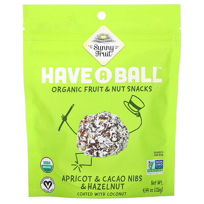 

Sunny Fruit Have A Ball Organic Fruit & Nut Snacks Apricot & Cacao Nibs & Hazelnut 4.44 oz ( 126 g)