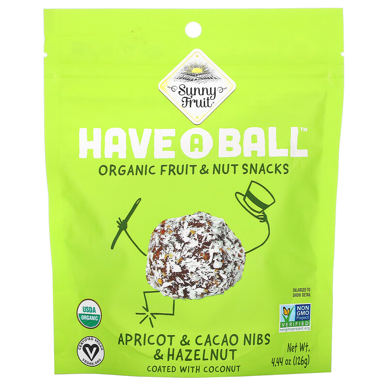 Sunny Fruit, Have A Ball, Organic Fruit & Nut Snacks, Apricot & Cacao