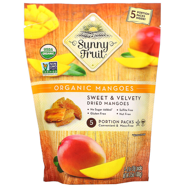 Sunny Fruit‏, Organic Mangoes, 5 Portion Packs, 0.7 oz ( 20 g) Each