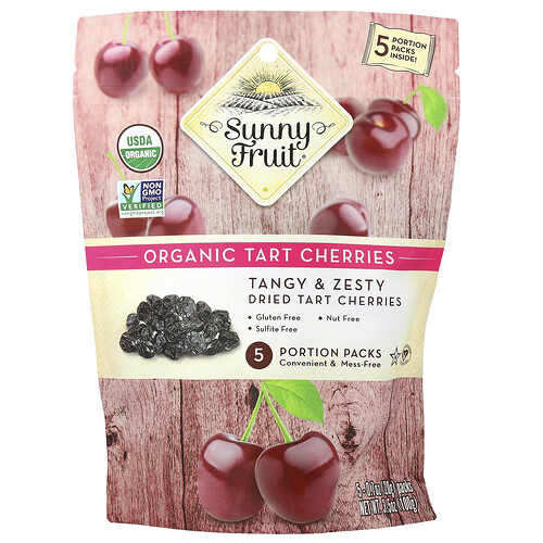 Sunny Fruit Organic Dried Tart Cherries, 5 Portion Packs, 0.7 oz (20 g) Each
