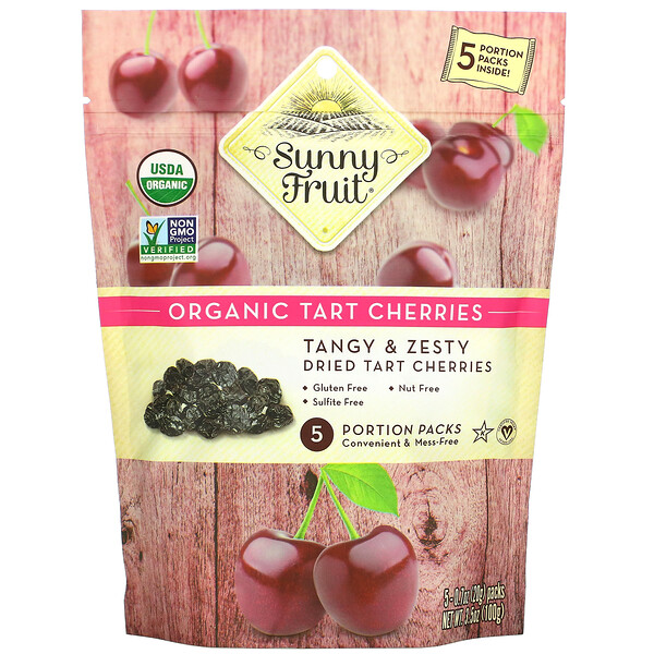 Sunny Fruit, Organic Tart Cherries, 5 Portion Packs, 0.7 oz (20 g) Each ...