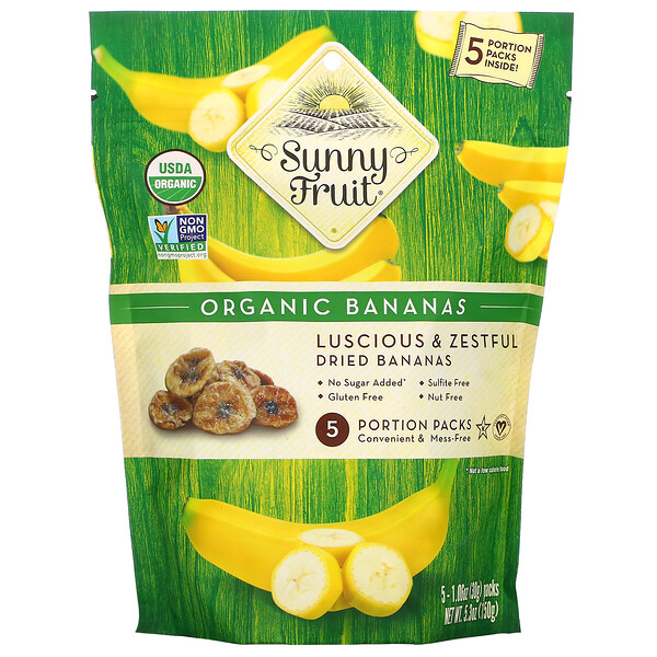 Sunny Fruit, Organic Bananas, 5 Portion Packs, 1.06 oz (30 g) Each iHerb