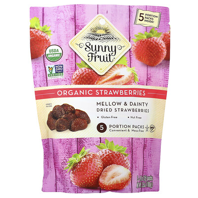 Sunny Fruit, Fresas deshidratadas orgánicas, 5 paquetes porciones, 20 g (0,7 oz) cada uno