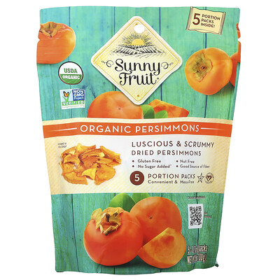 Sunny Fruit, Caquis deshidratados orgánicos, 5 paquetes con porciones, 20 g (0,7 oz) cada uno