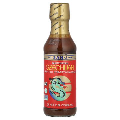 Product Image for San-J, Szechuan, Spicy Hot Stir-Fry & Marinade, Gluten Free, 10 fl oz (296 ml)