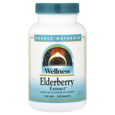Source Naturals, Wellness, Elderberry Extract, 500 mg, 120 Tablets (166 mg per Tablet)