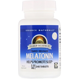 Source Naturals, Melatonina, Liberação Prolongada, 3 mg, 240 Comprimidos