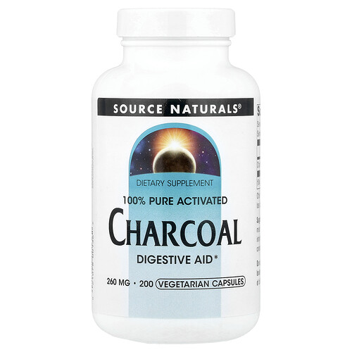 Source Naturals, 100% Pure Activated Charcoal, 200 Vegetarian Capsules (260 mg per Capsule)