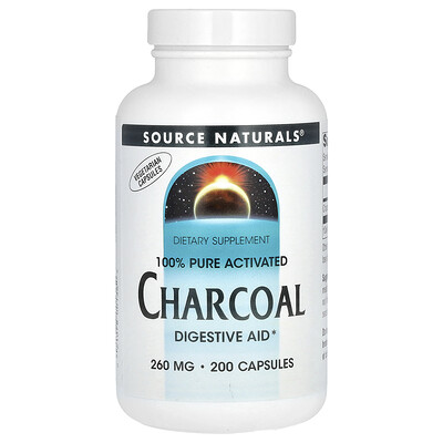 Source Naturals  100% Pure Activated Charcoal  520 mg  200 Capsules (260 mg per Capsule)