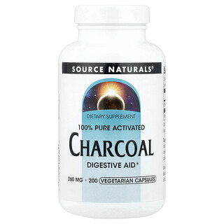 Source Naturals, 100% Pure Activated Charcoal, 200 Vegetarian Capsules (260 mg per Capsule)