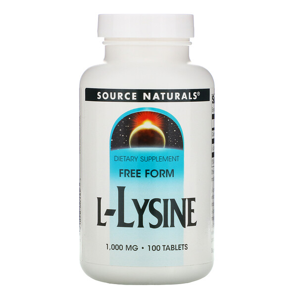 Source Naturals, L-лизин, 1000 мг, 100 таблеток